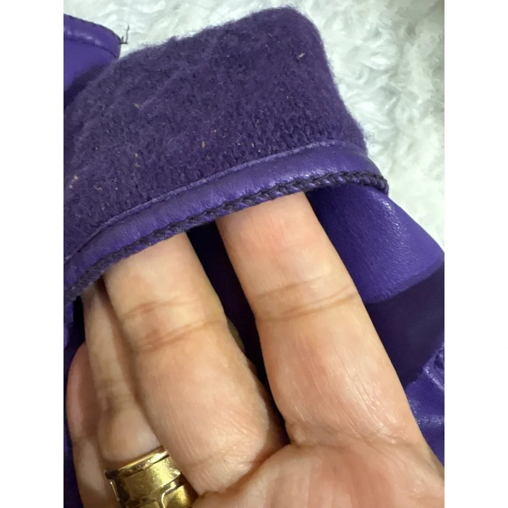 Womens Purple Leather Vintage  Gloves Soft‎ Fleece Lined Dress S
